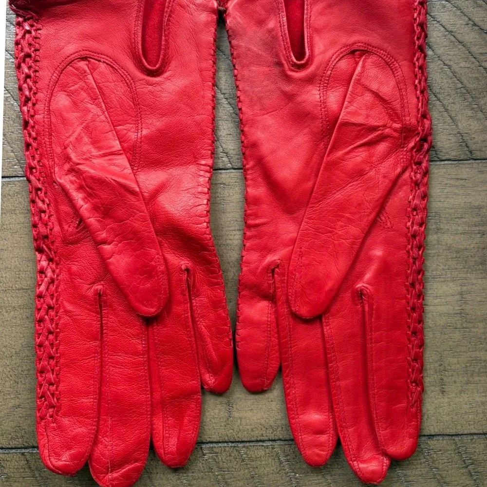 Vintage Madova Red Kidskin Leather Gauntlet Gloves Florence Italy Size 6.5